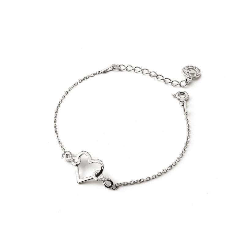 Bransoletka na łańcuszku anker, serce i nieskończoność, srebro 925 pokryte platyną