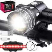 Lampki rowerowe - Lampka rowerowa ŚWIATŁO PRZÓD TYŁ na kierownicę AKUMULATOROWA led latarka CBL-15 - miniaturka - grafika 1