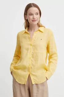 Koszule damskie - Tommy Hilfiger koszula lniana kolor żółty relaxed z kołnierzykiem klasycznym WW0WW42037 - grafika 1