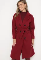 Płaszcze damskie - Bordowy Płaszcz Dwurzędowy Wiązany Vepha - miniaturka - grafika 1