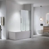 Parawany nawannowe - HYDROSAN Parawan nawannowy dwuczęściowy ASTRA 85x150 cm drzwi przesuwne chrom szkło transparentne z powłoką Nano Glass - miniaturka - grafika 1