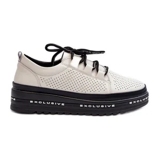 Skórzane Półbuty Damskie Na Platformie S.Barski LR769A Beżowe beżowy - Półbuty damskie - miniaturka - grafika 1