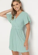 Sukienki - Miętowa Sukienka Plisowana z Kopertowym Dekoltem Zamiya - Born2be - miniaturka - grafika 1