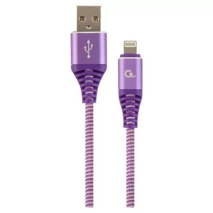 Gembird KABEL PREMIUM USB 2.0 DO 8-PIN (METALOWE WTYKI,OPLOT NYLONOWY) 1M, FIOLETOWO/BIAŁY CC-USB2B-AMLM-1M-PW-PW - Kable USB - miniaturka - grafika 1