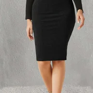Spódnice - TEMU Europejsko-amerykańska prosta i elegancka dopasowana krótka spódnica, czarna profesjonalna spódnica ołówkowa, wysoki stan, średnio rozciągliwa, - miniaturka - grafika 1