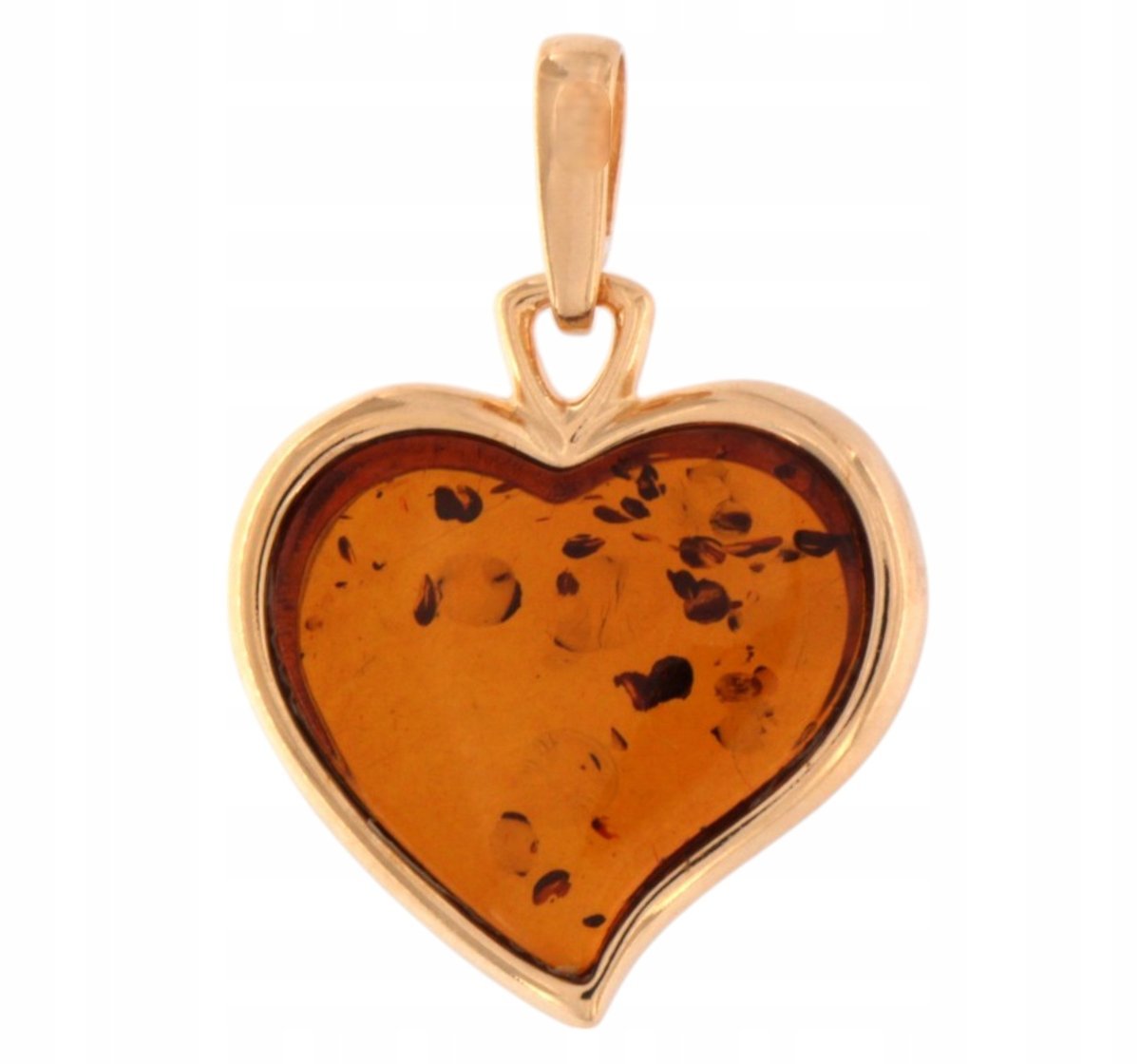 Bursztynowe Duże Serce Srebro 925 Wisiorek Zawieszka Serduszko Pozłacana