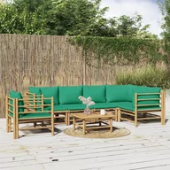 Meble ogrodowe - 7-cz. zestaw mebli do ogrodu, zielone poduszki, bambusowy vidaXL - miniaturka - grafika 1