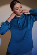 Bluzki damskie - Elegancka turkusowa bluzka z długim rękawem - Greenpoint - miniaturka - grafika 1