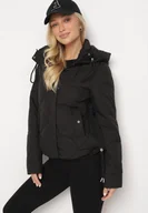 Kurtki damskie - Czarna Pikowana Kurtka o Pudełkowym Kroju z Kapturem i Ściągaczami Selizola - miniaturka - grafika 1