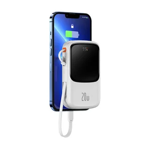 Baseus Qpow Digital Display powerbank z szybkim ładowaniem 10000mAh 20W QC/PD/SCP/FCP z wbudowanym kablem Lightning biały - Powerbanki - miniaturka - grafika 11