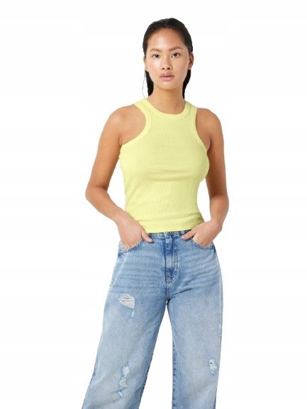 NOISY MAY ŻÓŁTY GŁADKI TOP NA GRUBE RAMIĄCZKA BAWEŁNIANY L JQA