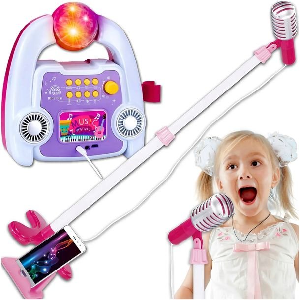 Zestaw Do Karaoke Dla Dzieci Mikrofon Efekty Wzmacniacz Statyw Disco Led