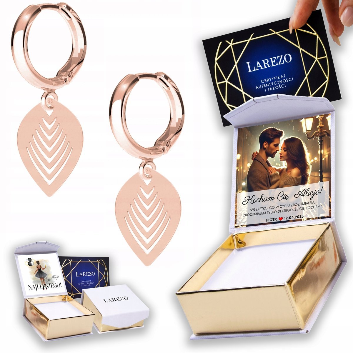 Kolczyki Pozłacane 925 z Listkami Ażurowe Liście Listki Leaf Natura NADRUK