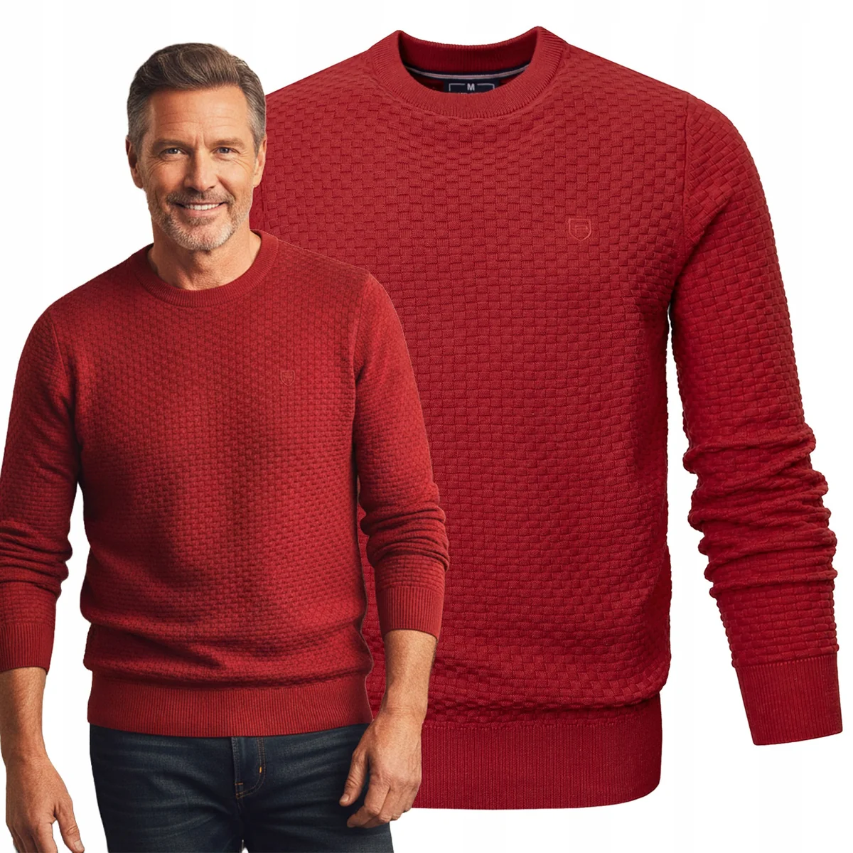 Elegancki SWETER Męski Klasyczny CZERWONY Bawełniany Pako Jeans Elegancki SWETER Męski Klasyczny CZERWONY Bawełniany XL Pako Jeans