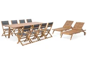 Leżaki ogrodowe - Zestaw ogrodowy drewniany stół 8 krzeseł i 2 leżaki szary CESANA - miniaturka - grafika 1