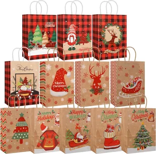Świąteczne torby prezentowe Kraft 12szt 12 wzorów - Zestawy upominkowe - miniaturka - grafika 1