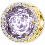 Wisiorki - CHARMS ZŁOTY Okrągły Koralik POZŁACANY 585 Fioletowy Kryształ SREBRO 925 - miniaturka - grafika 1
