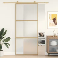 Ogrodzenia - vidaXL Drzwi przesuwne, złote, 90x205 cm, mrożone szkło ESG, aluminium - miniaturka - grafika 1