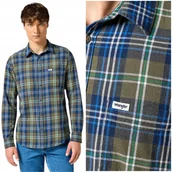 Koszule męskie - Wrangler 1 PKT SHIRT Green Blue bawełniana koszula w kratę REGULAR FIT 4XL - miniaturka - grafika 1