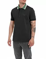 Koszulki męskie - Replay Męska koszulka polo z krótkim rękawem z bawełny, 098 BLACK, XL - miniaturka - grafika 1