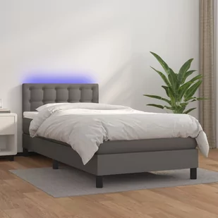 Lumarko Łóżko kontynentalne z materacem i LED, szara ekoskóra 90x200 cm - Łóżka - miniaturka - grafika 1