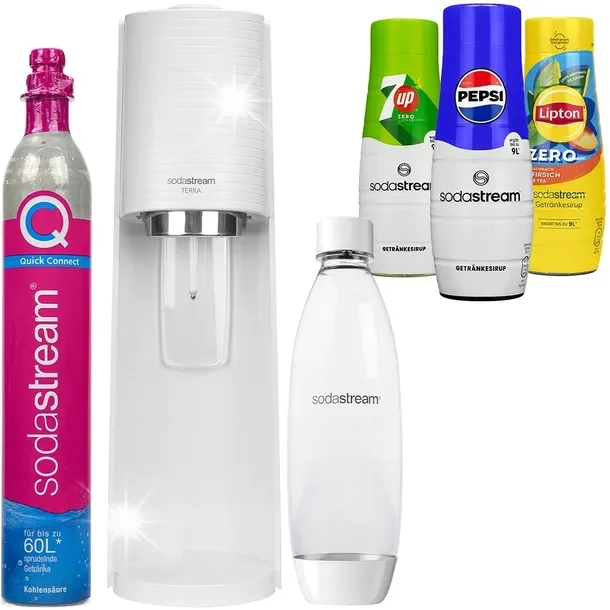 Saturator Do Wody Sodastream Terra Biały Butelka 3 Syropy Pepsi 7up Lipton