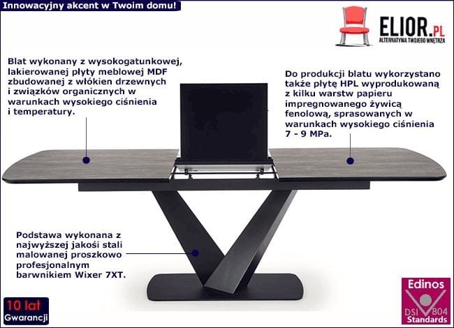 Elior Szary nowoczesny stół rozkładany - Karsen