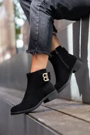 Botki damskie - Czarne botki damskie na niskim klocku złota ozdoba na cholewce Casu D24WX6-BM-36 - miniaturka - grafika 1