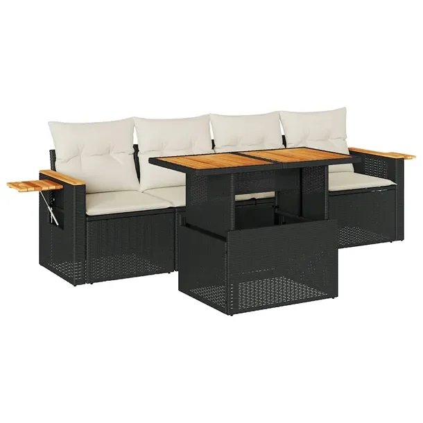Zestaw mebli ogrodowych modułowych czarny rattan PE z poduszkami 55x62x69