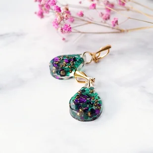 KLIPSY SREBRO POZŁACANE i zawieszki z żywicy - Kolczyki - miniaturka - grafika 1