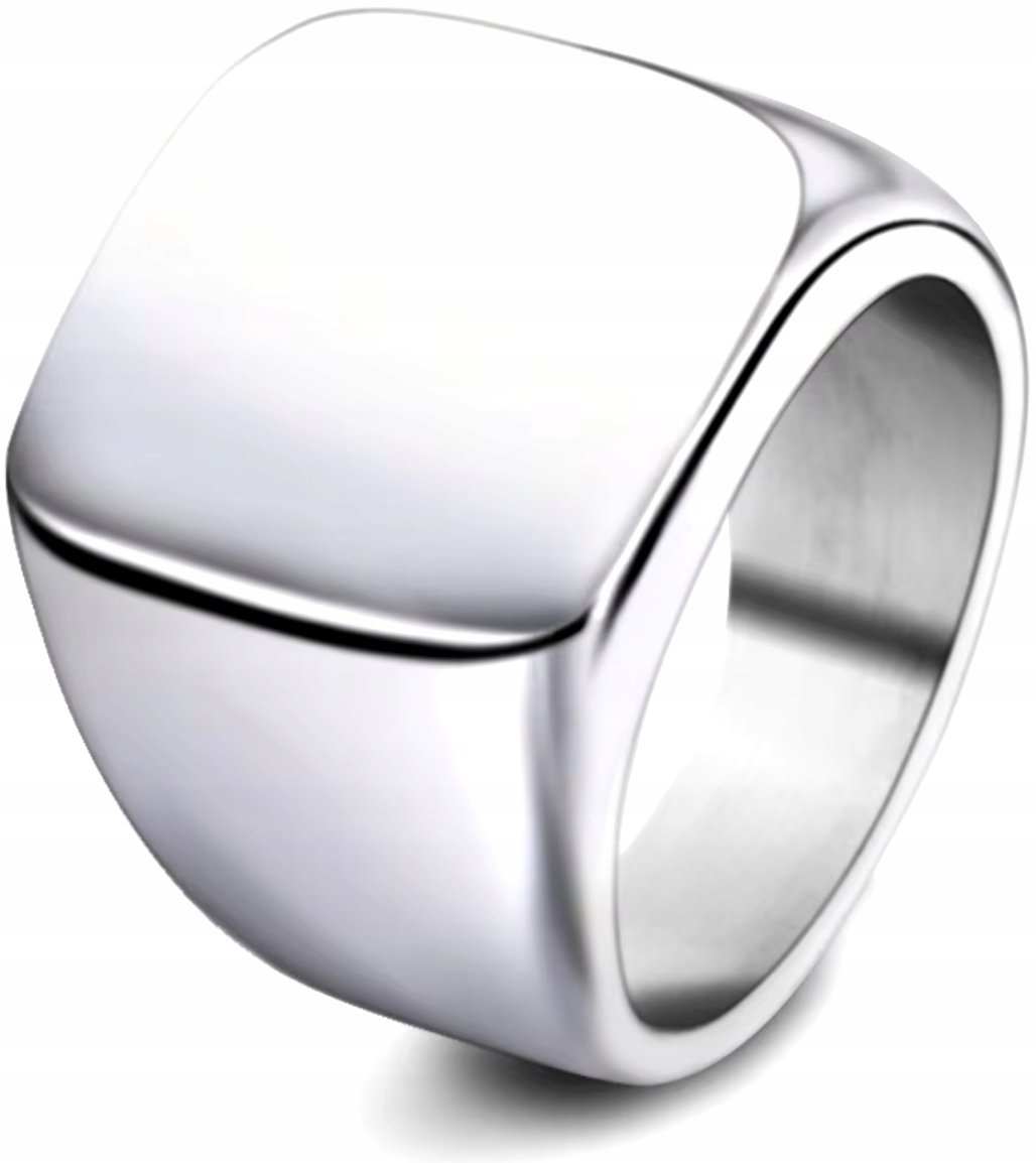 Srebrny Sygnet Luksusowy Elegancki Minimalizm Kwadratowy Stal Szlachetna