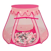 Namioty i tipi dla dzieci - Selonis Namiot zamek NZ-100X z piłeczkami 6cm różowy: biały-szary-mięta-pudrowy róż 105x90cm/200piłek Zabawka namiot dla dzieci - miniaturka - grafika 1