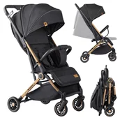 Wózki dziecięce - Wózek spacerowy Tulano Milan 35 z moskitierą, kompaktowy, 5,5 kg, składany, z pokrowcem na nogi, czarno-złoty - miniaturka - grafika 1