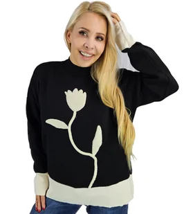 Sweter damski półgolf ciepły nadruk kwiatka jesień zima ROSELYN - Swetry damskie - miniaturka - grafika 1