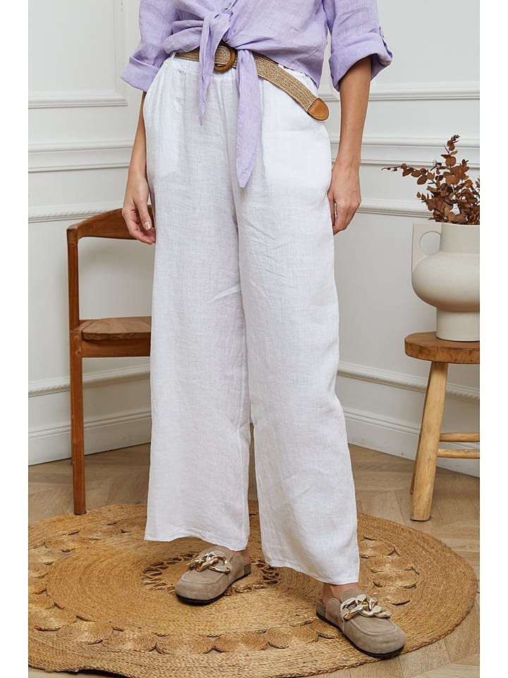 Joséfine Lniane spodnie w kolorze białym
