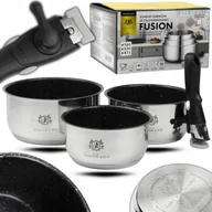 Zestawy garnków i patelni - ZESTAW GARNKÓW na INDUKCJĘ FUSION ZESTAW 3 GARNKI RONDEL +RĄCZKA STAL 18/0 - miniaturka - grafika 1