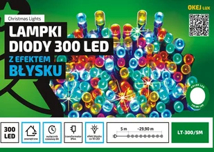 MULTIMIX Sznur świetlny 30 m 300 LED z efektem FLASH zewnętrzne lampki choinkowe NR 1781 Zimny biały błyska zimny biały) OLT-300/5M/P - Oświetlenie świąteczne - miniaturka - grafika 1