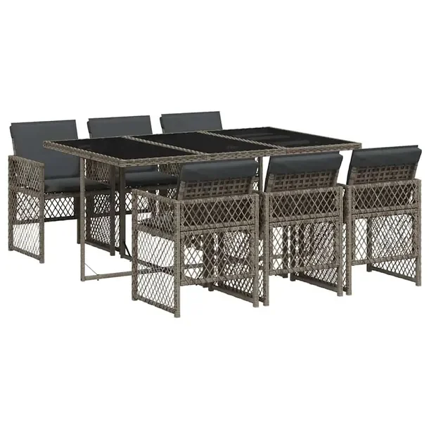 Zestaw mebli ogrodowych szary rattan PE, stół 165x106x73 cm, krzesła 50,