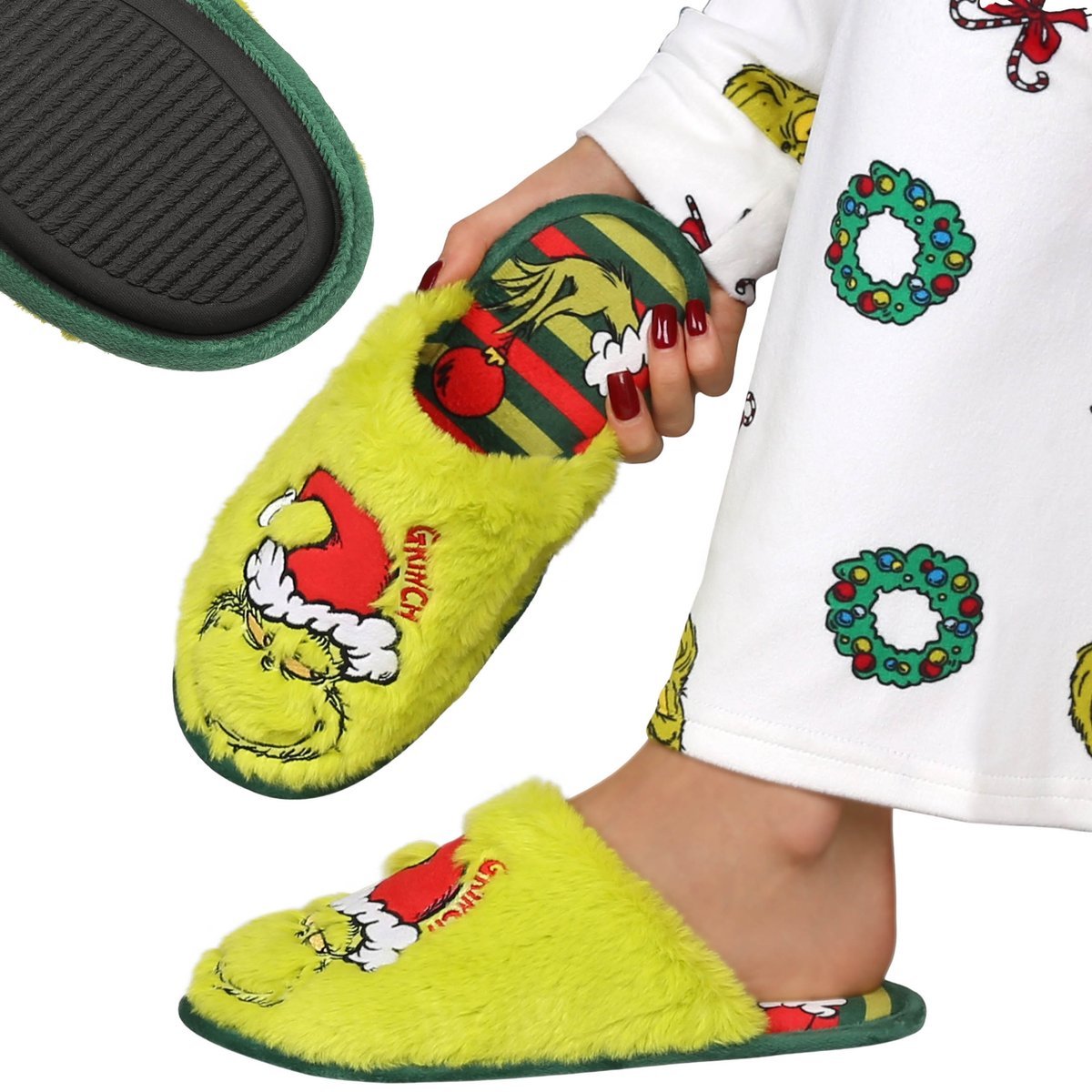 Grinch ANTYPOŚLIZGOWE damskie papcie, ŚWIĄTECZNE kapcie do domu, CIEPŁE 40-41 EU