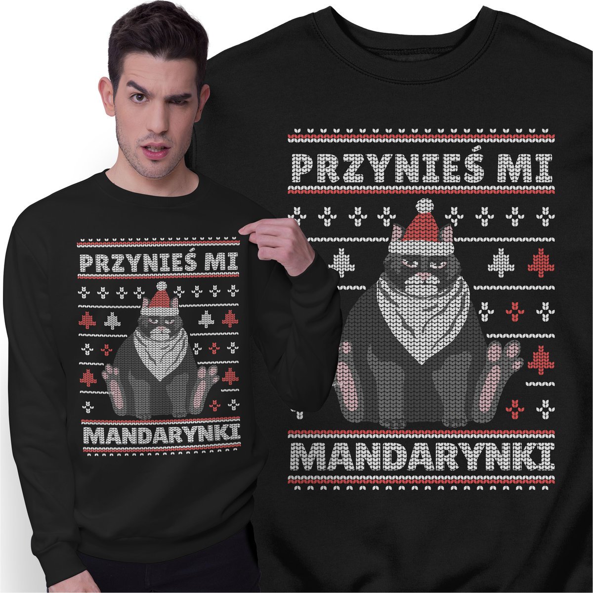 Świąteczna Bluza Prezent na Święta z Kotem Świąteczny Sweter Kot