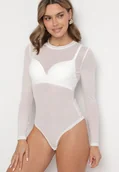 Body - Białe Gładkie Body z Długimi Rękawami Teuma - miniaturka - grafika 1
