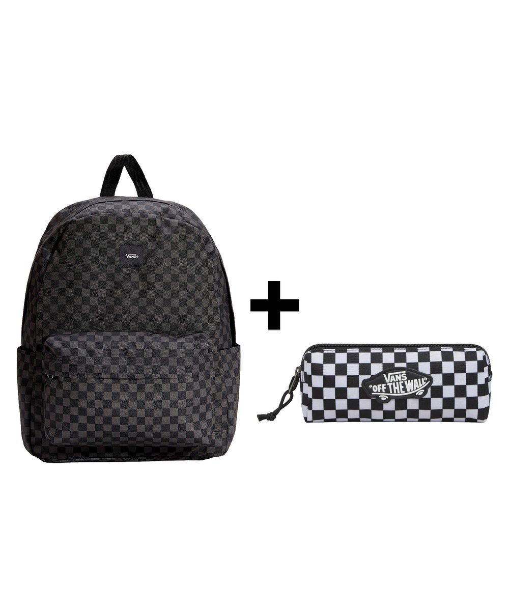 Zestaw Vans - Plecak OLD SKOOL CHECK VN000H4XBA5 Black/Charcoal + Piórnik OLD SKOOL PENCIL POUCH VN000H58Y28 Black/White ONE SIZE