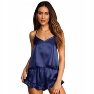 Piżamy damskie - damska PIŻAMA satynowa dwuczęściowa KOMPLET top i spodenki lato ROZMIAR S 8 - miniaturka - grafika 1