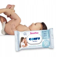 Chusteczki nawilżane - CHUSTECZKI NAWILŻANE CONFY SENSITIVE 99% CZYSTEJ WODY Z KLIPSEM 70 SZT - miniaturka - grafika 1