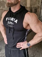 Koszulki sportowe męskie - Tank top czarny z kapturem taśma bok - miniaturka - grafika 1