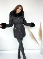Kurtki damskie - ZIMOWA PARKA WINTER Z FUTRZANYM KOŁNIERZEM KAPTUREM - CZARNA Z CZARNYM FUTREM - S WEST - miniaturka - grafika 1