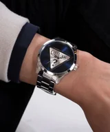 Zegarki męskie - Guess Badge zegarek męski klasyczny srebrny na bransolecie GW0782G3 - miniaturka - grafika 1
