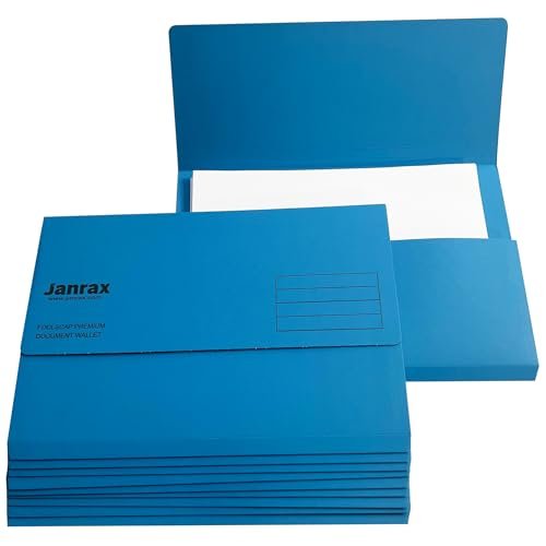 Zestaw 10 portfeli na dokumenty Premium Foolscap (niebieskie)