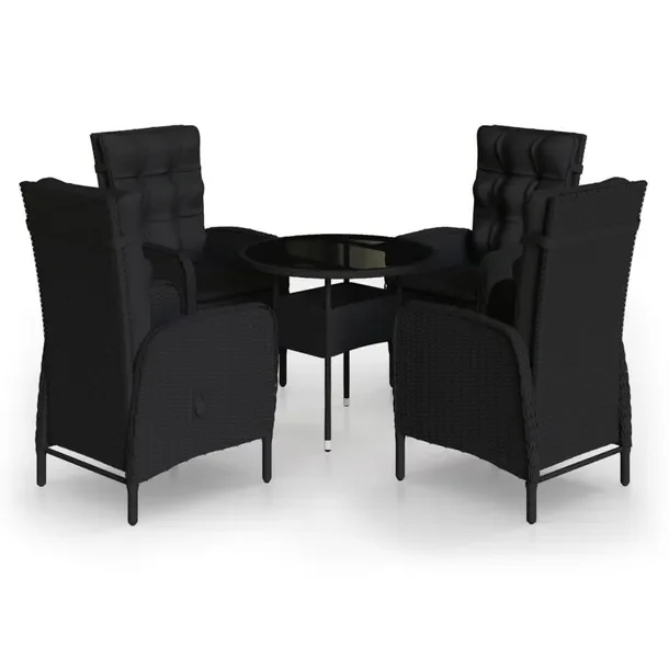 Stylowy zestaw bistro z polirattanu, czarny, stół 80x75 cm, krzesła 58x6