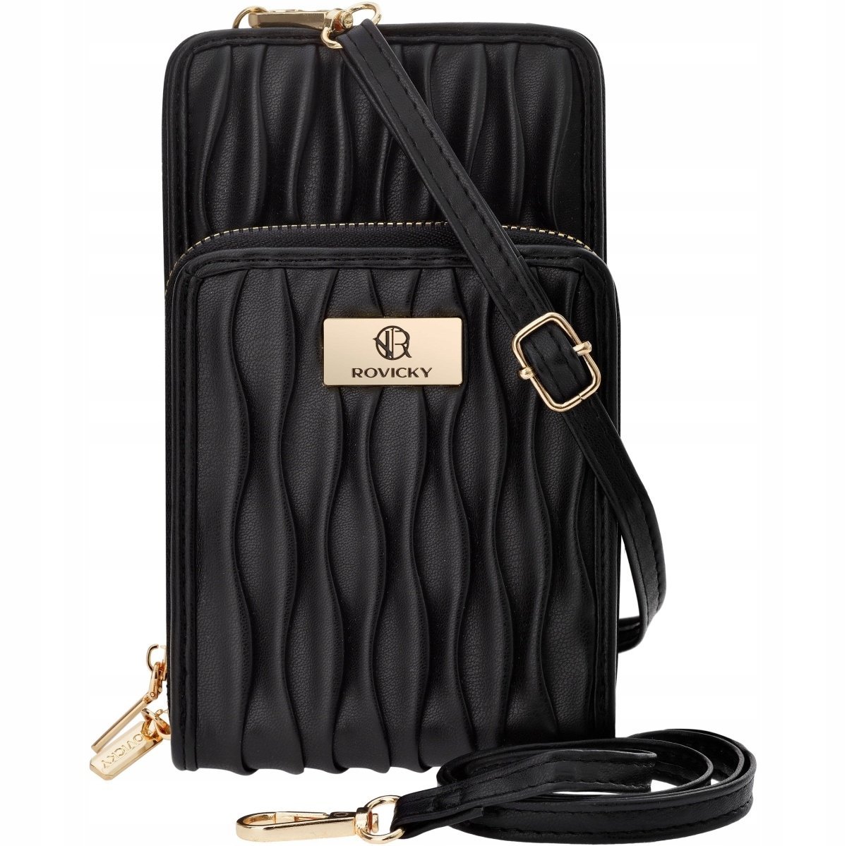 Mini TOREBKA Kopertówka NA TELEFON PORTFEL Etui Damska Listonoszka Czarna